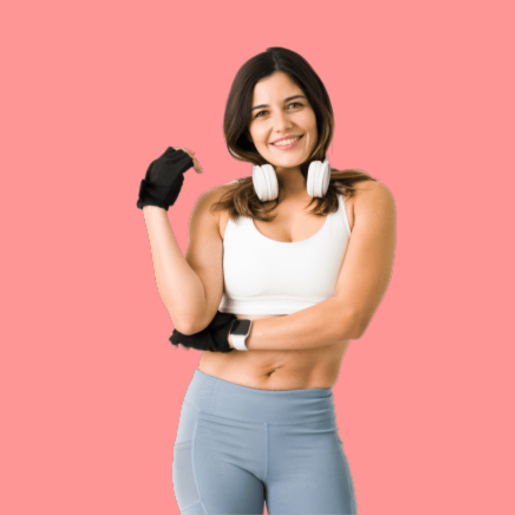 Women with white headphone in gym wear