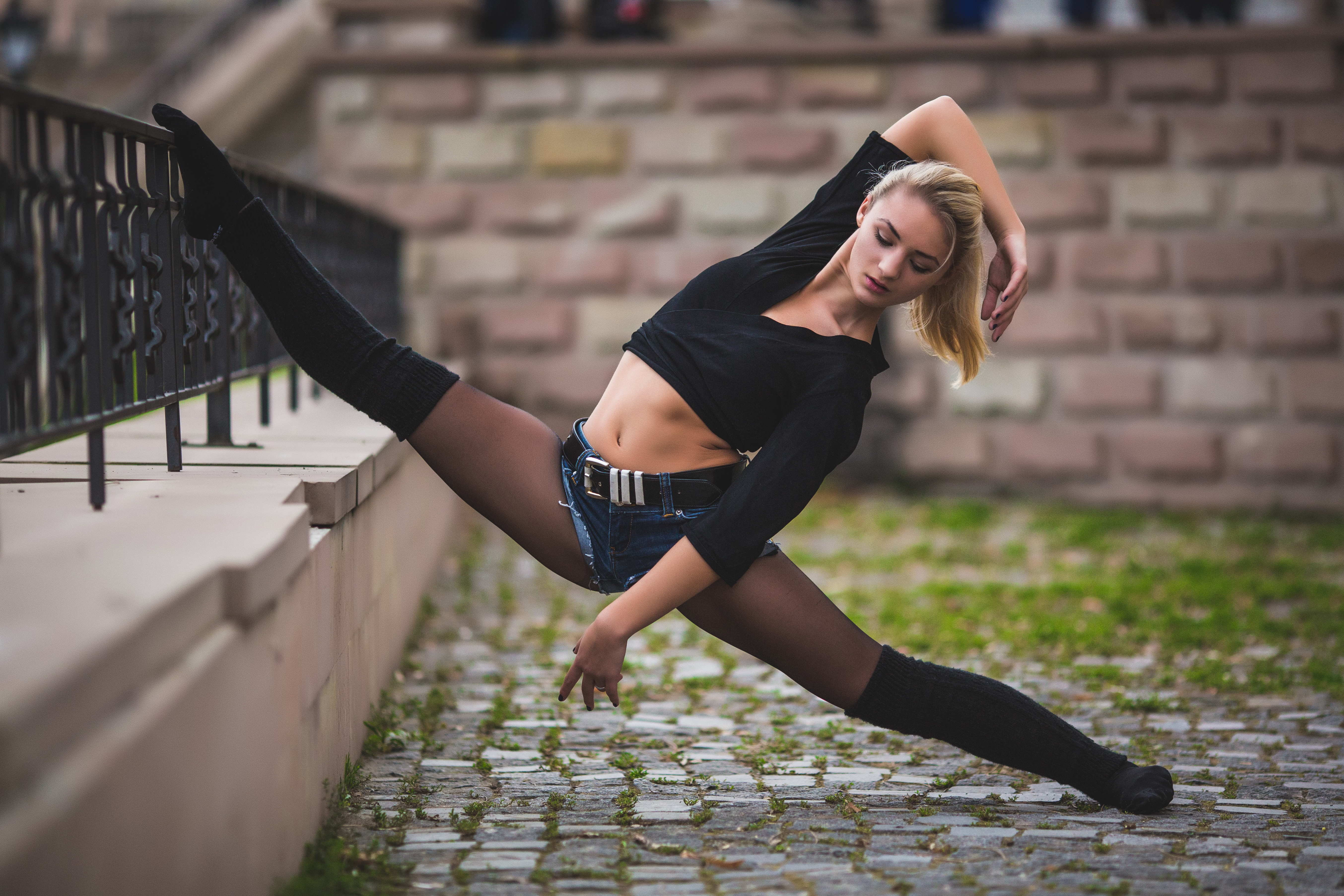 beautiful Ballet dancer or acrobatic dance outdoors in the street